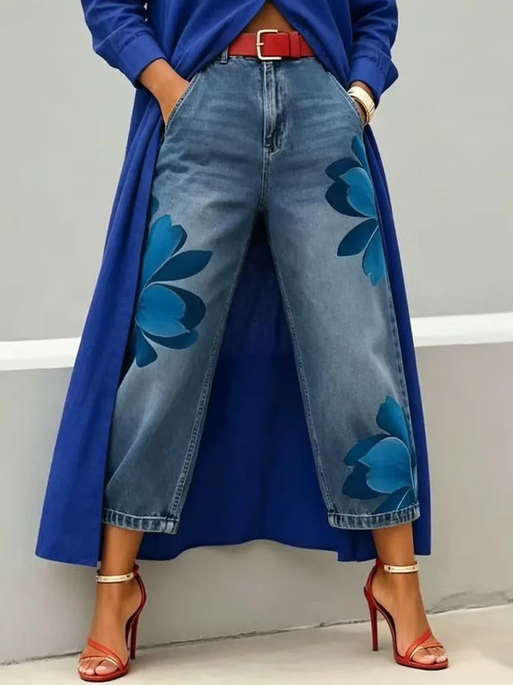 Office Lady Chic Loose All Season Pants Elegant Women Straight Printing Patchwork Pants Outdoor Casual Long Pants 2026 Trousers view 2