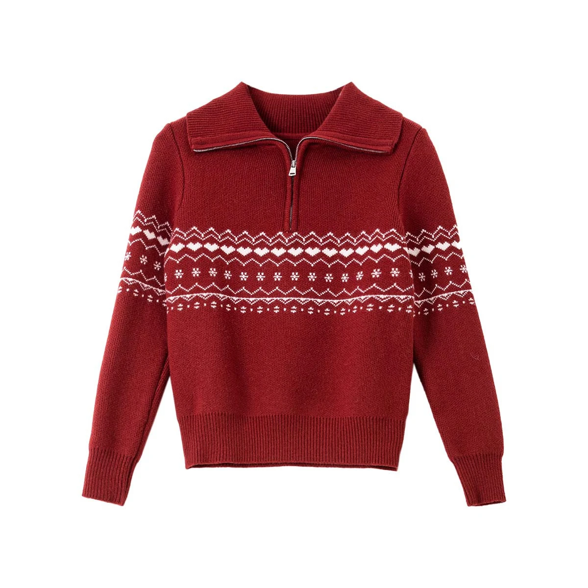 VIMLY Sweater Women's Winter 2025 New Fair Isle Jacquard Lapel Collar Zipper Knitwear Commuting High Elasticity Women Tops 75288