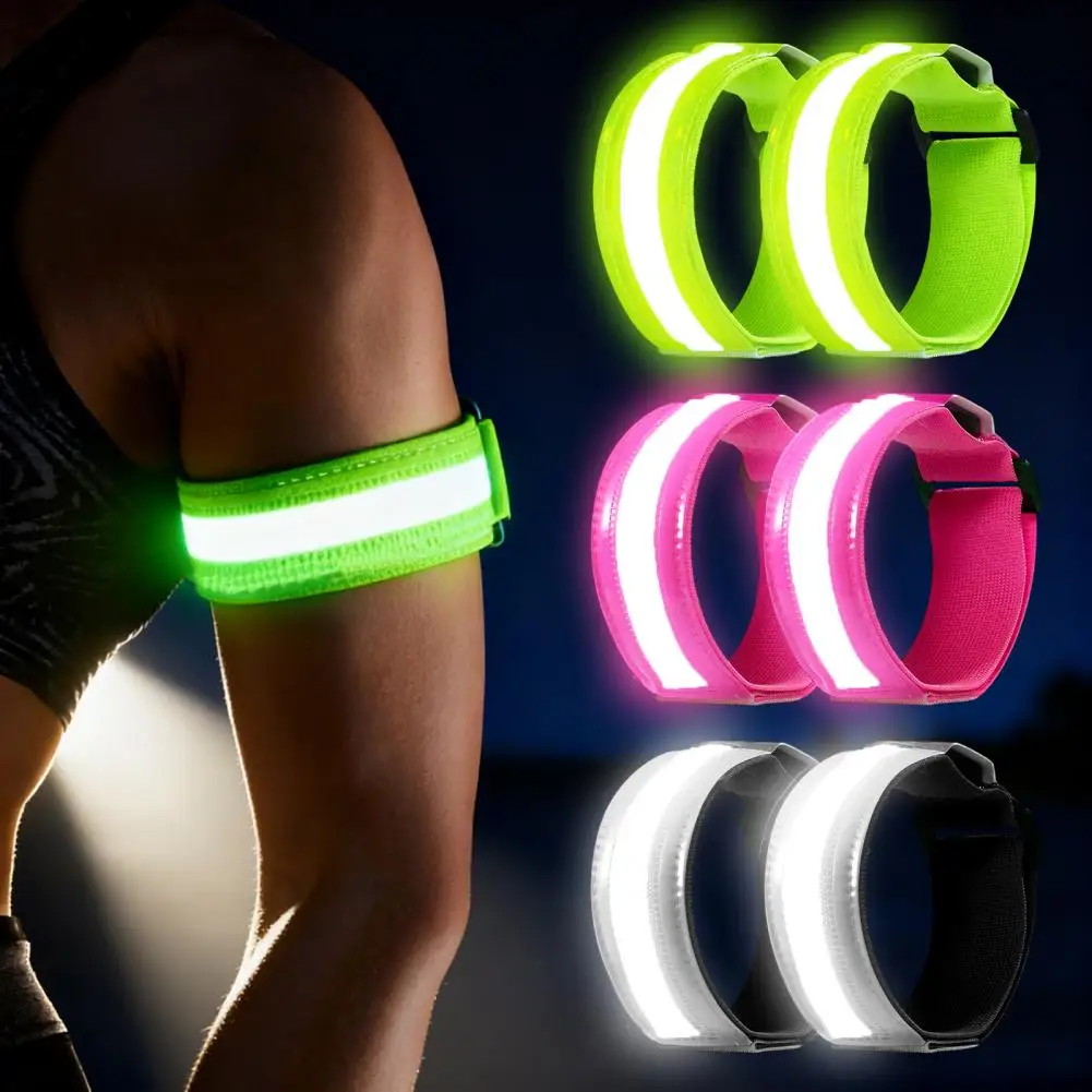 Led Armband Rechargeable Wristband 2pcs Led Light-up Armband Set High Visibility Reflective Safety Bands Adjustable for Night