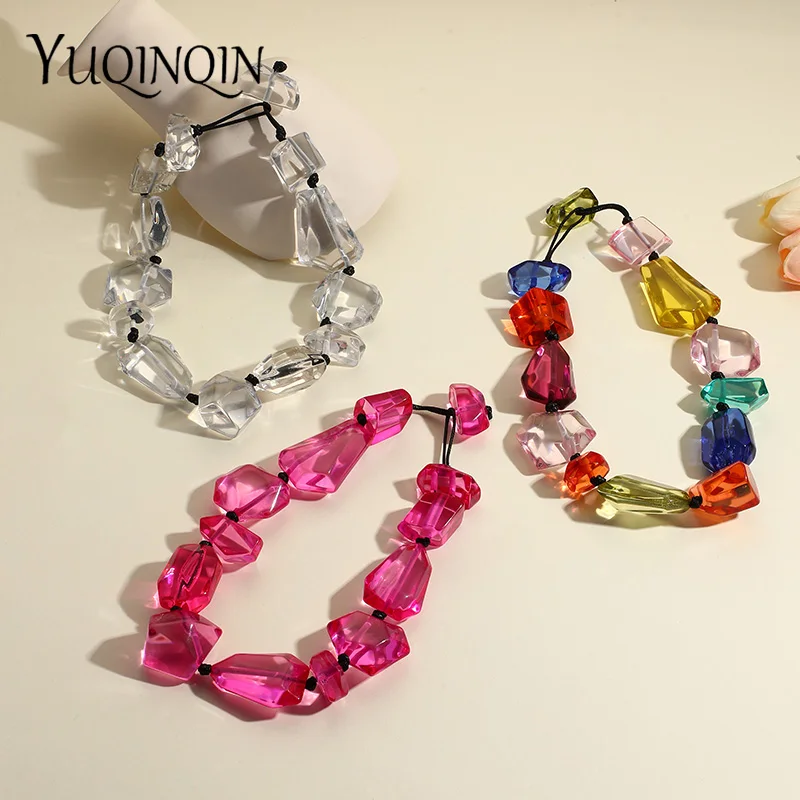 Cute Candy-colored Transparent Resin Beads Necklaces for Women Beaded Chain Choker Necklace For Girls Fashion Jewelry Party Gift