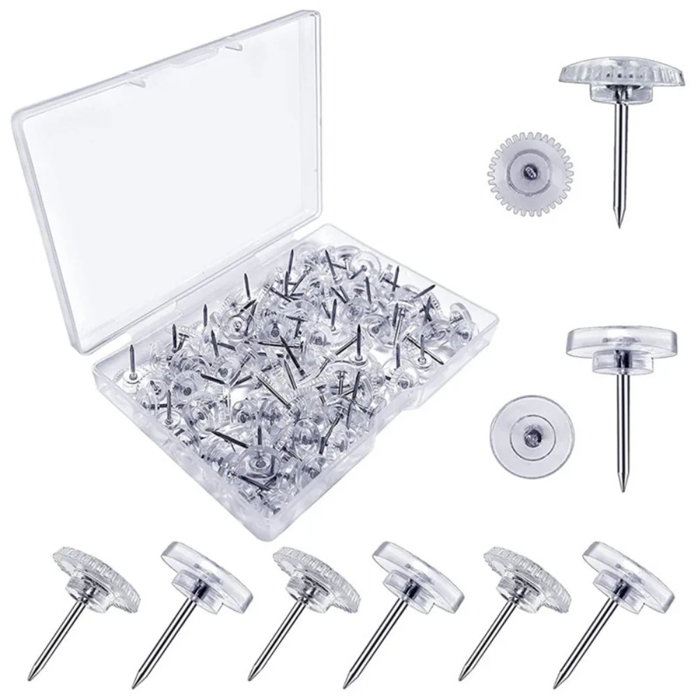 

100Pcs DIY Transparent Push Pins Creative Multifunctional Thumb Tacks with Box Reusable Round Head Nail Photo Wall Decor