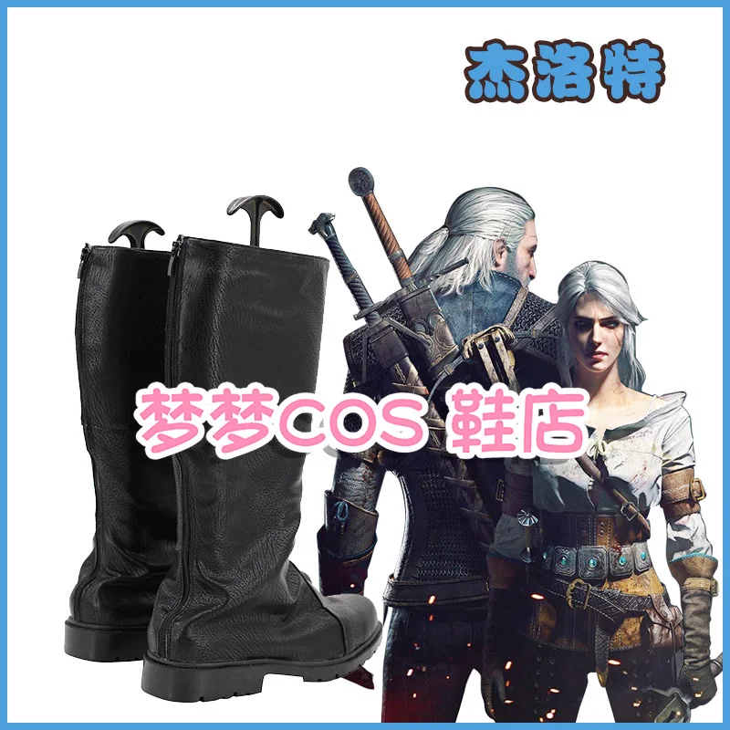 Geralt Cosplay Schuhe Fantasy Schwarze Stiefel Zauberer Verkleidung PU Leder Schuhe Männer Verkleidung Rollenspiel Schuhe Halloween