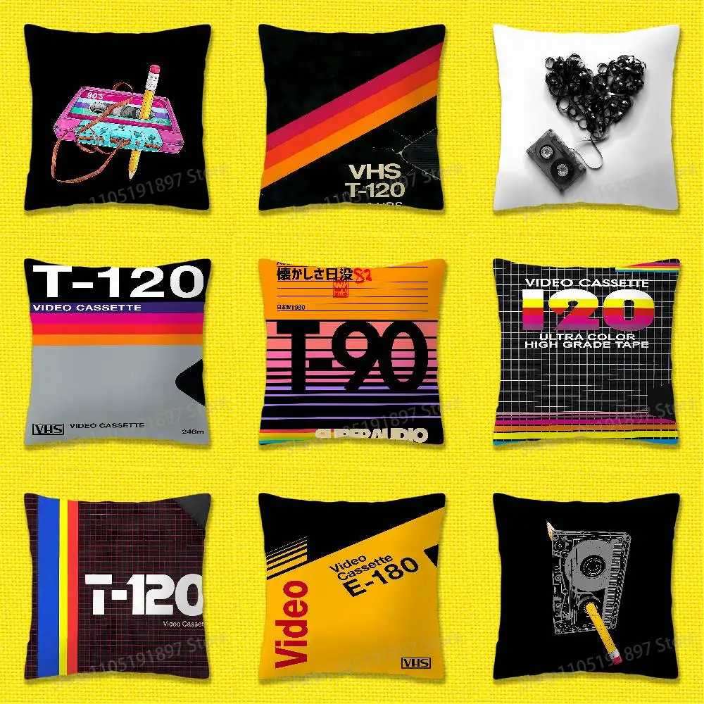 

Retro VHS Video Tape Cassette Throw Pillow Case For 50x50cm 40x40cm 55x55cm 45x45cm 30x30cm Square Bedroom Pillowcase Cover
