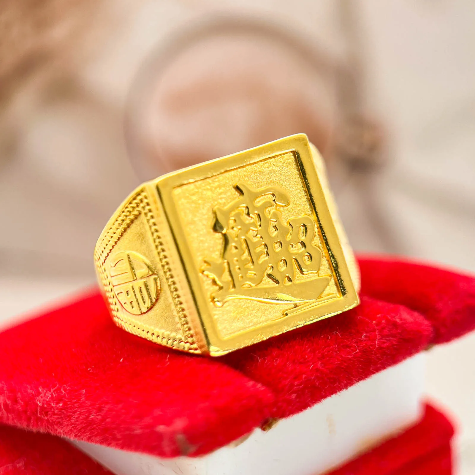 

Luxury 24K 9999 Pure Gold real gold Treasure Ring Men's Square Ring