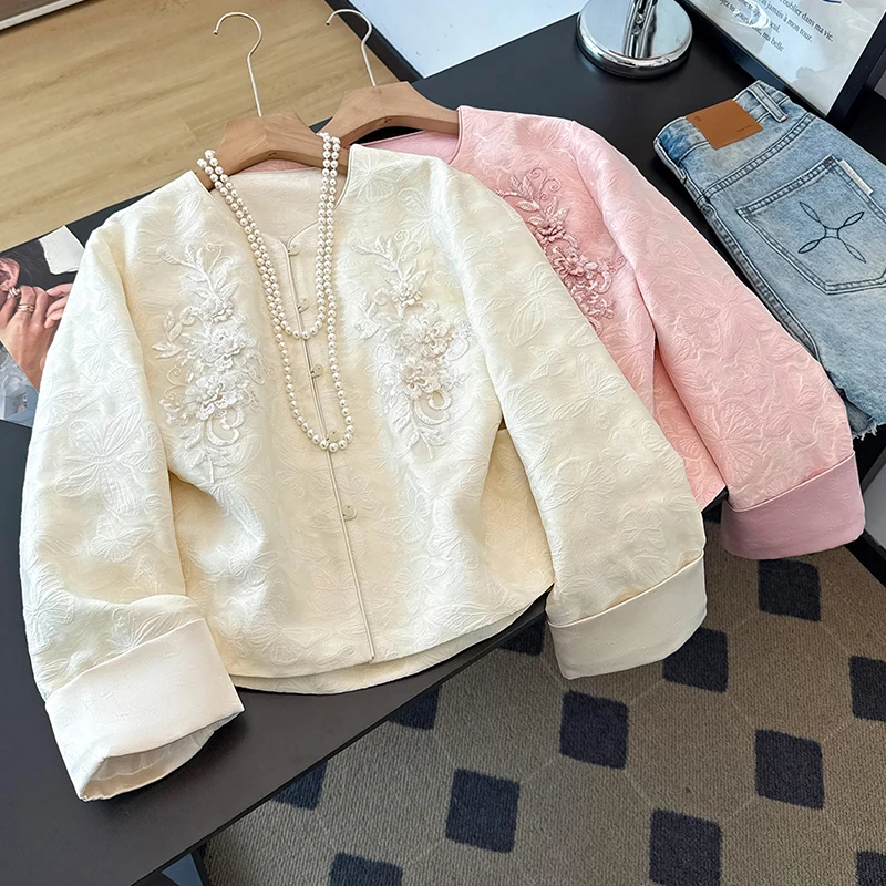New Chinese Style Autumn Heavy Embroidery Long Sleeve Jacket Improved 3D Embossed Floral Pattern Tang Suit Hanfu National Sty...