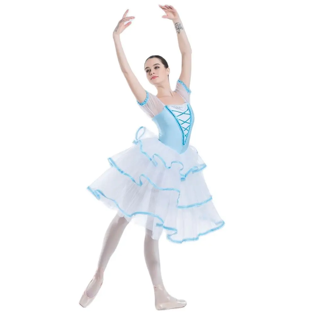 19338 Pale Blue Bodice Short Sleeve Dance Costume Ballet Tutu Girl & Women Stage Performance Ballet Costume Romantic Ballet Tutu