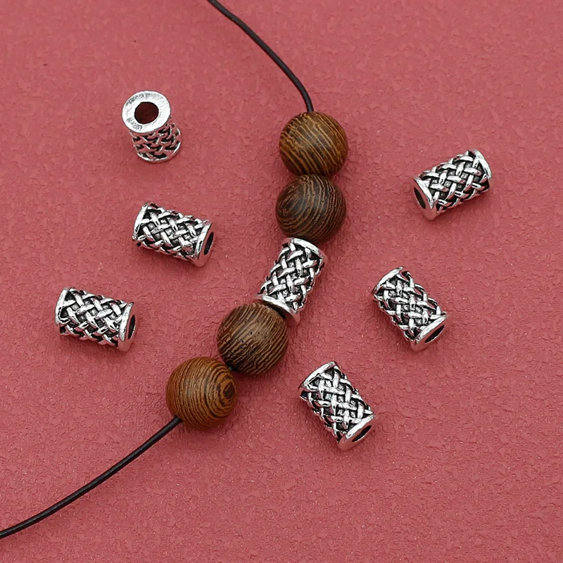 10pcs/Lot Ethnic Sylinder Woven Pattern Tube Beads 11x7.5mm Crystal/Wooden/Stone Bracelets Ornament Spacers DIY Jewelry Material