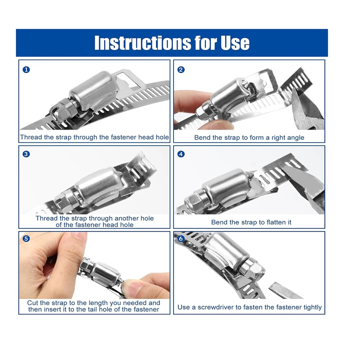 ท่อ Clamps 20FT สายคล้องโลหะ + 20 ตัวยึด DIY Cut-To-Fit สแตนเลสสตีล Clamps ปรับหนอนขนาดใหญ่