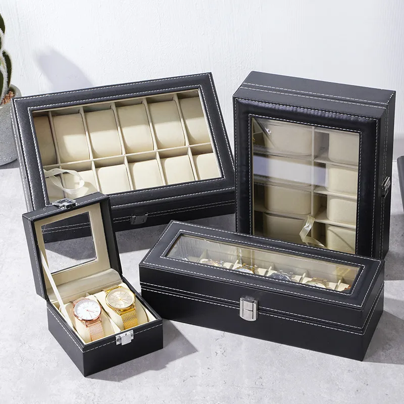 DELESYS クラシックスタイル 大容量 ブラックレザー 腕時計収納＆ディスプレイボックス 手作りのエコフレンドリーレザー ギフトウォッチボックス