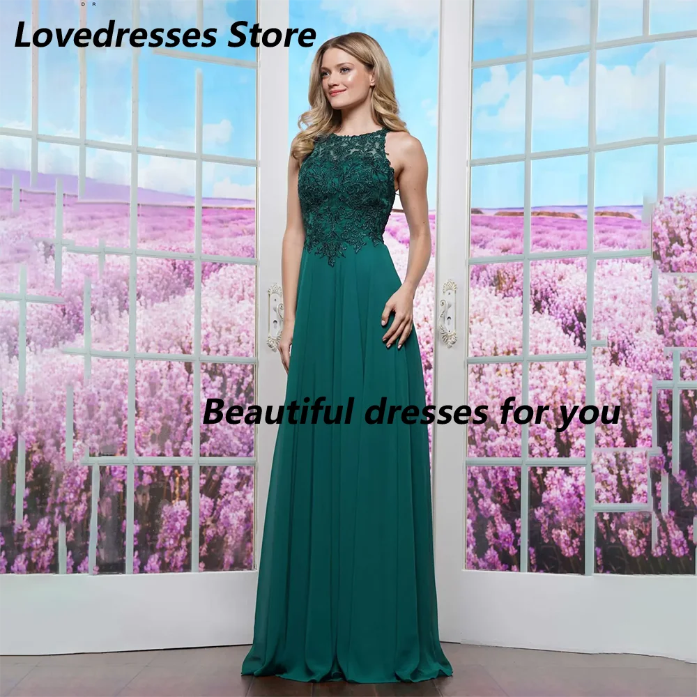 

Green Mother of The Bride Dresses O-Neck Applique Chiffon Wedding Guest Gowns for Women A Line Modest Evening Dress Customized