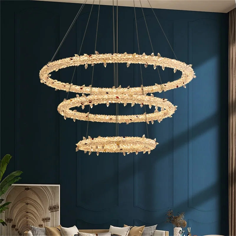 

TEMAR Modern Pendant Lamp Round Rings Gold LED Fixtures Crystal Chandelier Decorative For Hotel Living Dining Room Light