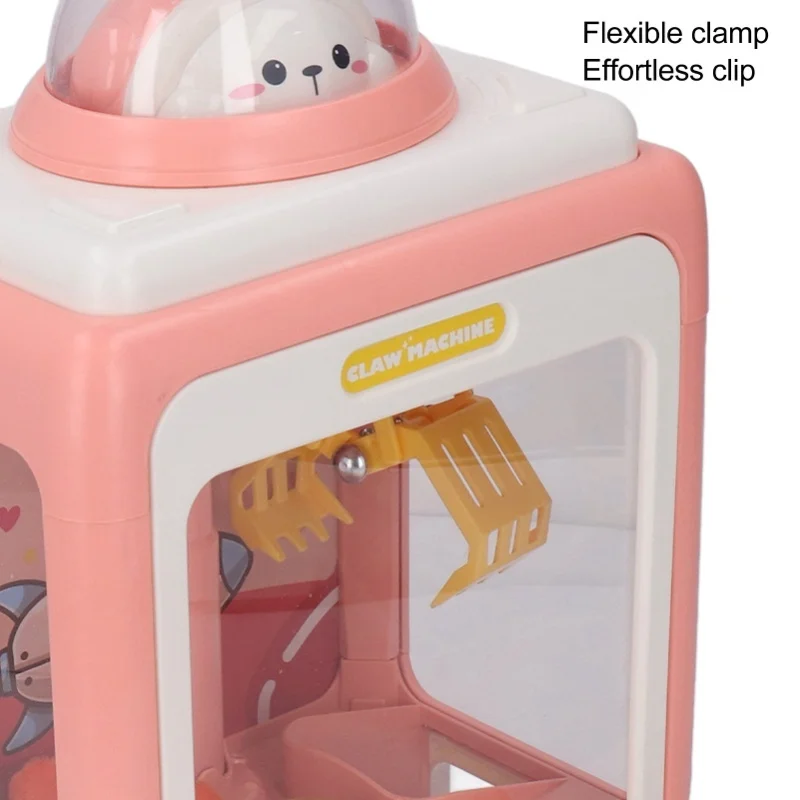 Automat do zabawek dla dzieci, elektroniczny, z muzyką i światłem, wzór króliczka i kosmosu, mini automat z chwytakiem, różowy.