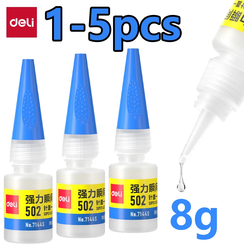 Deli 502 Strong Adhesive 8gα Cyanoacrylate Adhesive Quick-Drying Adhesive Leather Rubber Wood Metal Strong Bond Liquid Glue Tool