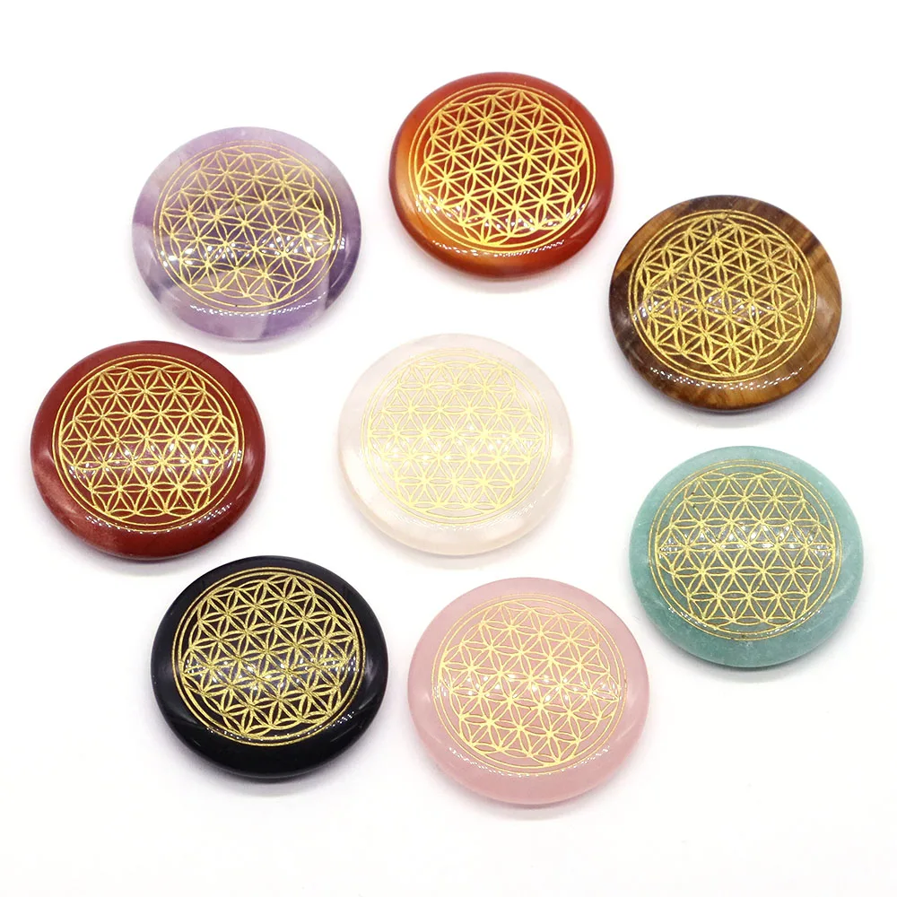 30mm Natural Crystal Tree Flower of Life Disk Chakra Yoga Meditation Divination Energy Healing Stone For Jewelry Making Necklace