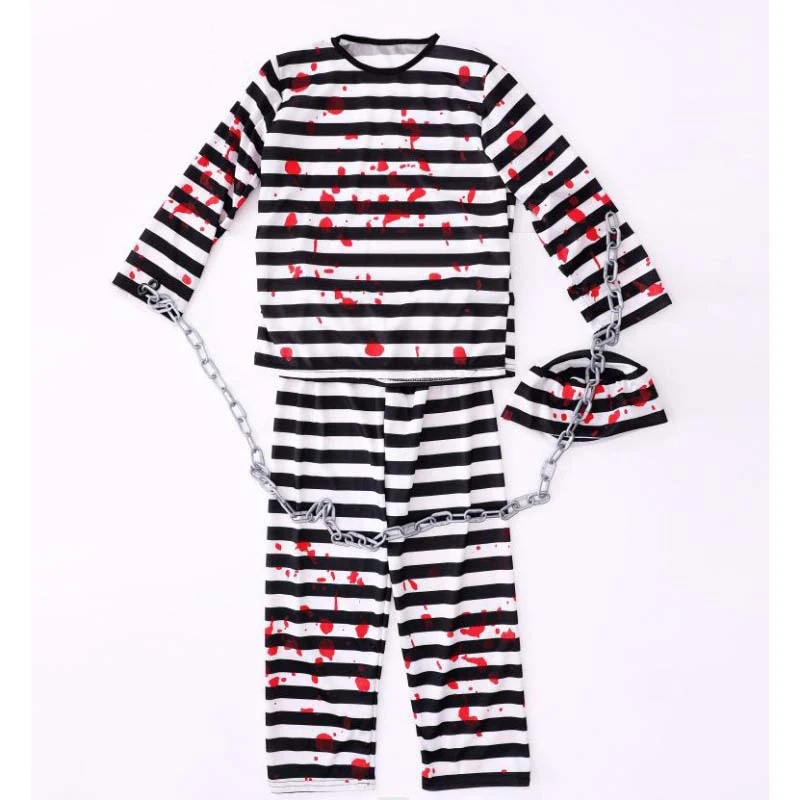 وصل حديثًا لعام 2025 للجنسين أبيض وأسود مخطط للكبار زومبي دموي سجين فستان الهالوين زي مخيف للأطفال زومبي #6