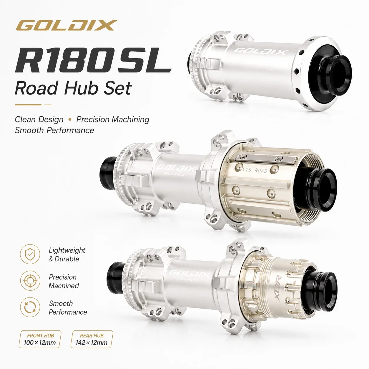 Buje de Bicicleta de Carretera GOLDIX R180SL Ultraligero, 24H 36T, Center Lock, 250g, 10-13 Velocidades, HG XDR Freehub, Delantero y Trasero, para Shimano SRAM