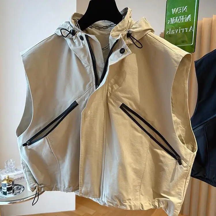 Estate nuove donne con cappuccio gilet allentato Casual pendolarismo senza maniche Top corto