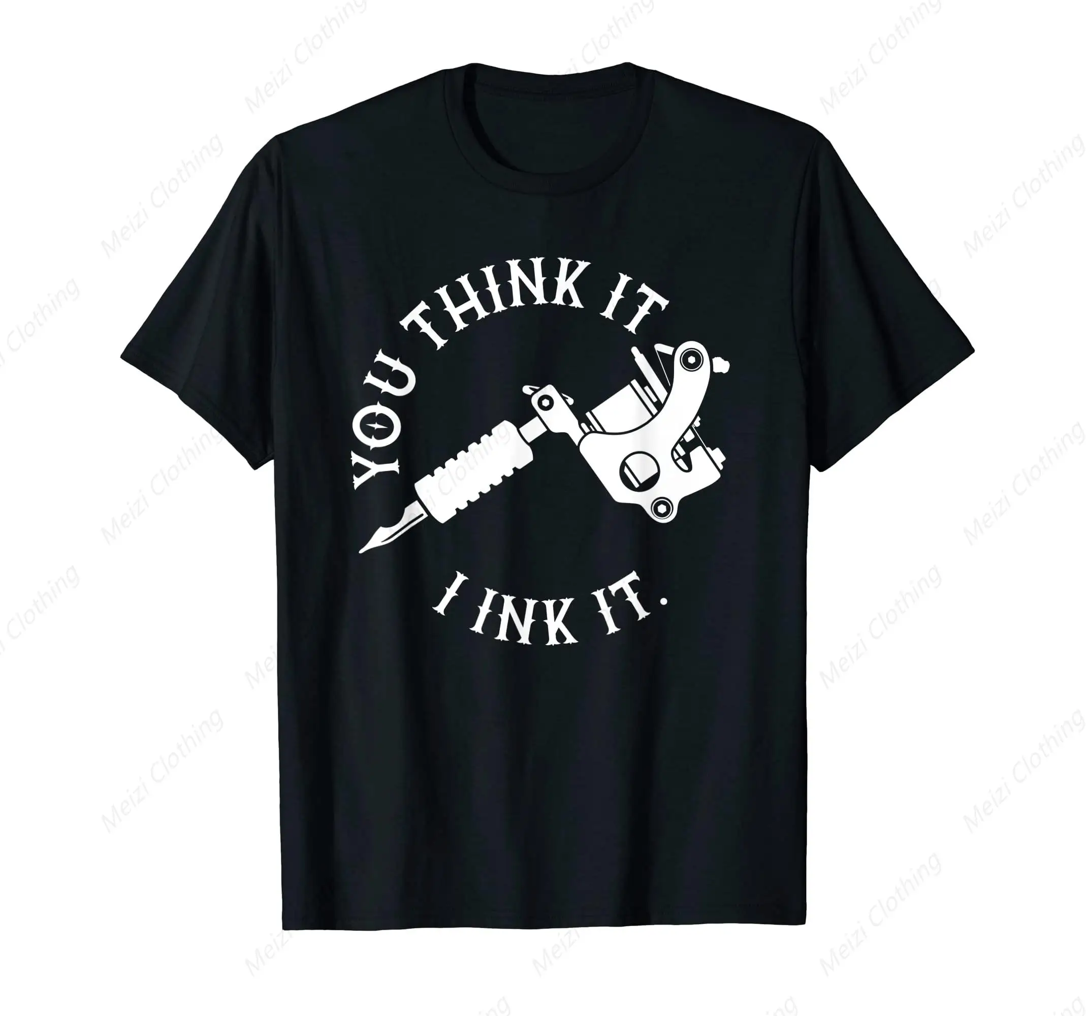 Tattoo Machine Printed Men's T-shirt Comfortable Loose Fit Shirt Pure Cotton Black Short Sleeve