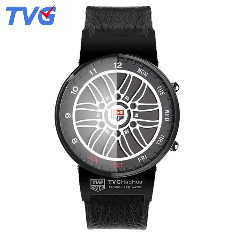 Men watches quartz Waterproof Unique LED display Silicone Strap digital Time TVG X6 Fashion Stainless steel case man clock gift