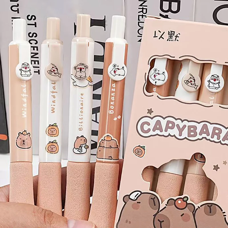 4 Stuks Kawaii Cartoon Capybara Drukken Gel Pen Leuke Mode Neutrale Pennen School Kantoorbenodigdheden Studenten Briefpapier Geschenken