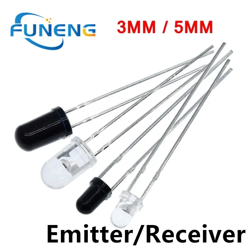 50pcs 3mm 5mm F3 F5 LED Emitting Diode 940nm Transmitter Emitter Receiver Infrared Phototransistor Photodiode Invisible DIY PCB