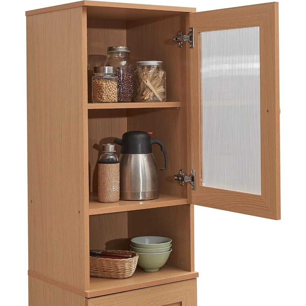 رف مفتوح نحيف بطول 63 بوصة بالإضافة إلى مخزن المطبخ المغلق من الأعلى والأسفل، خشب الزان (HIK93 الزان) #5