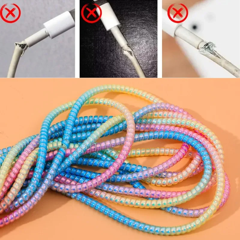 1.6M Colorful Spiral Charger Cable Cord Protector Universal Wrap Data Line Decoration Winder For iPhone Samsung Huawei Xiaomi