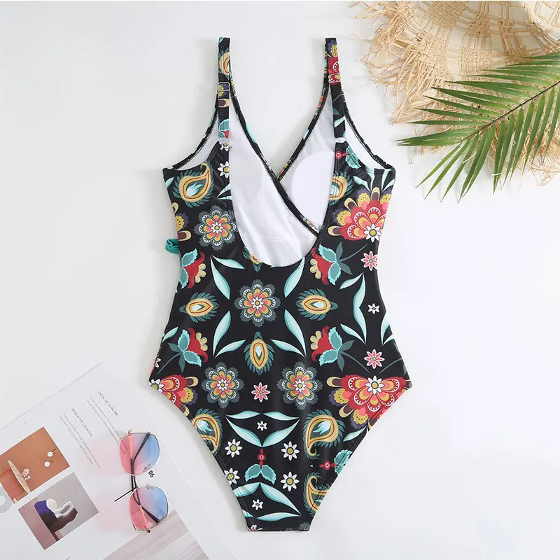 2023 Floral Swimsuit Women One Piece With Beach Skirt Tie Side Swimwear Bathers Bathing Swimming Swim Suit Beachwear Bodysuit