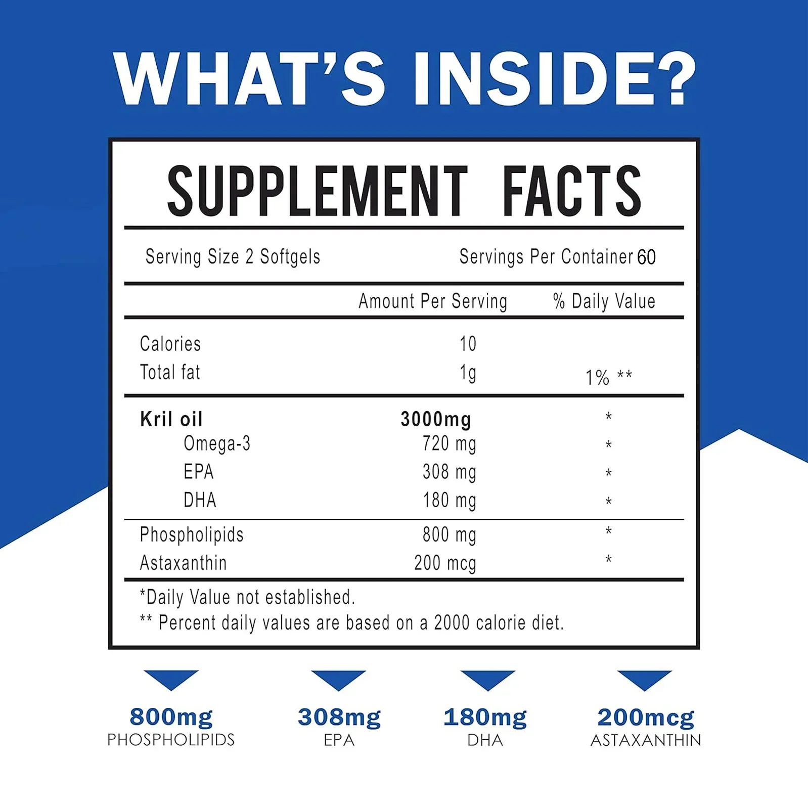 Antarctic Krill Oil 3000mg - with Omega-3 EPA, DHA, Astaxanthin and Phospholipids - Sustainable Dietary Supplement