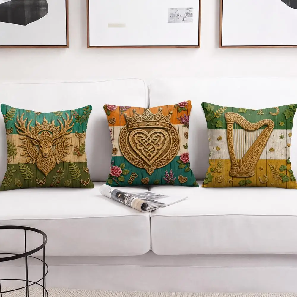Celtic Lucky Facts Cushion Cover Short Plush Soft Double-Sided Printing Pillow Case Cozy Sofa Bedroom Home Decor Gift