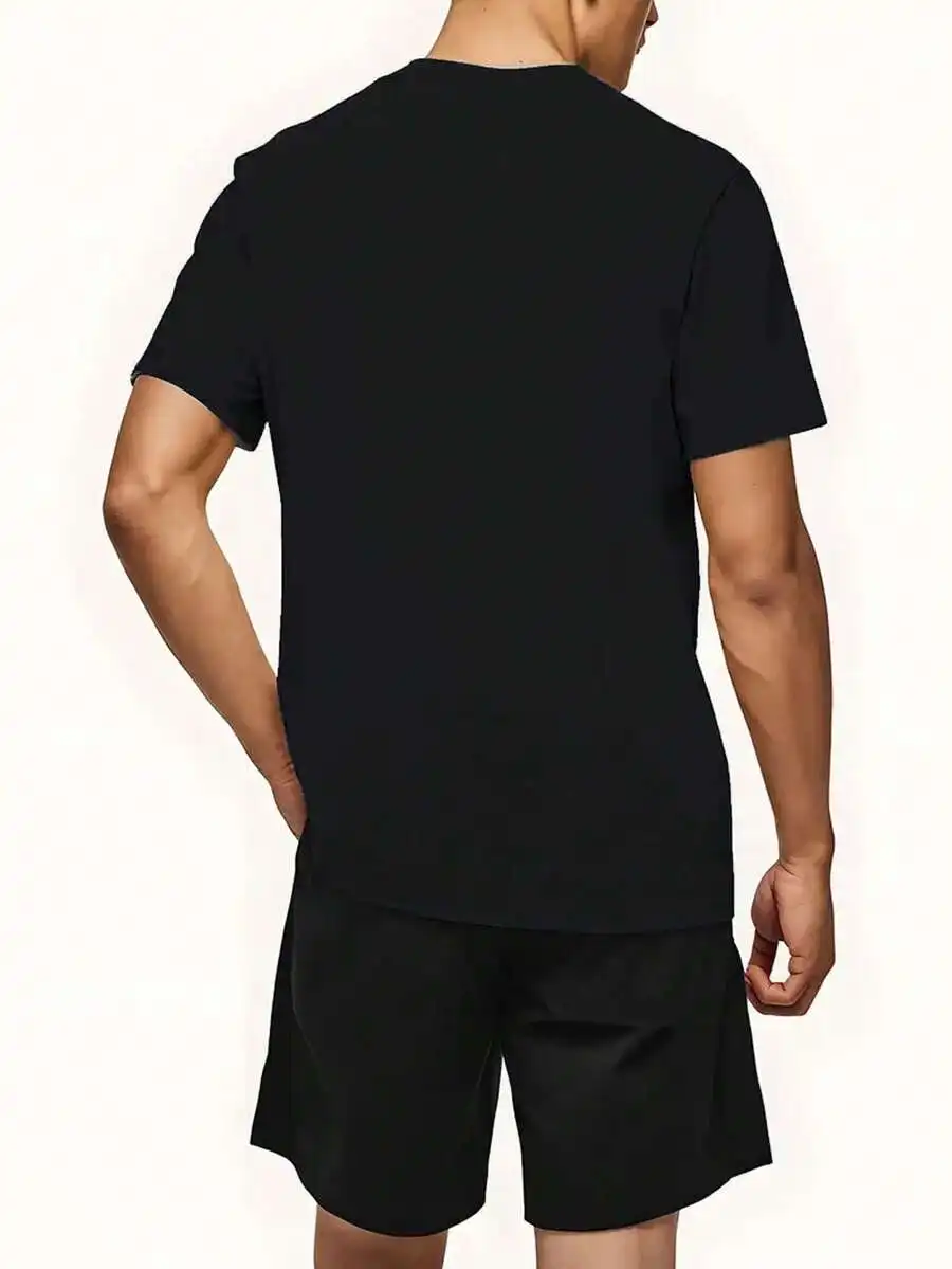 

Mens Cotton Round Neck T-Shirt And Shorts Set Casual Sport Summer Two Piece Outfit