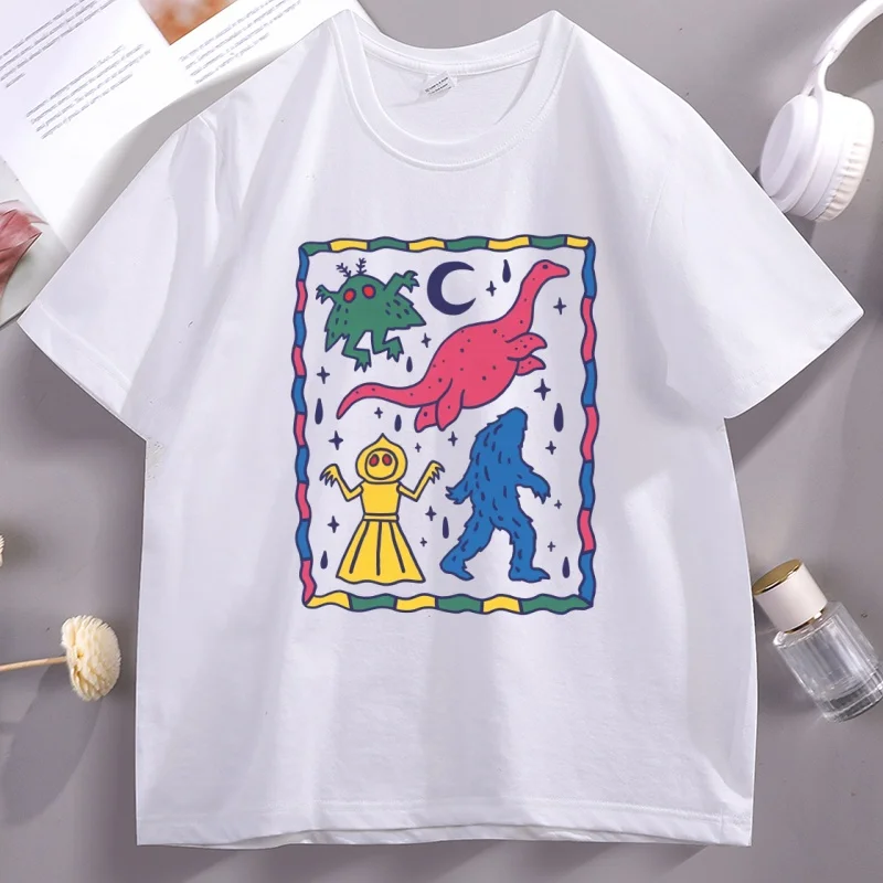 

Colorful Cryptids Unisex T-shirt Funny Dinosaur Cotton Short Sleeve T Shirt High Quality Breathable Basic Tshirt Male Clothing
