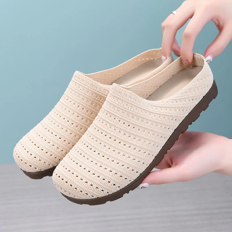 

Summer New Baotou Half Slippers for Women Hand Woven Hollow Breathable Lazy Shoes Casual Soft Bottom Anti Slip Comfortable