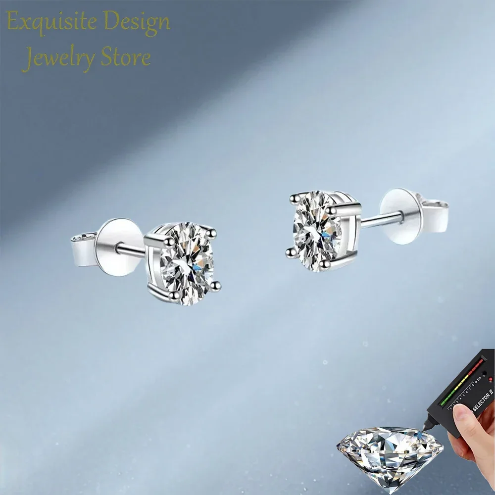 

Luxury 0.5/1/2ct Oval Cut Moissanite Stud Earring for Women, Classic PT950 Platinum Pigeon Egg Earrings Wedding Party Jewelry