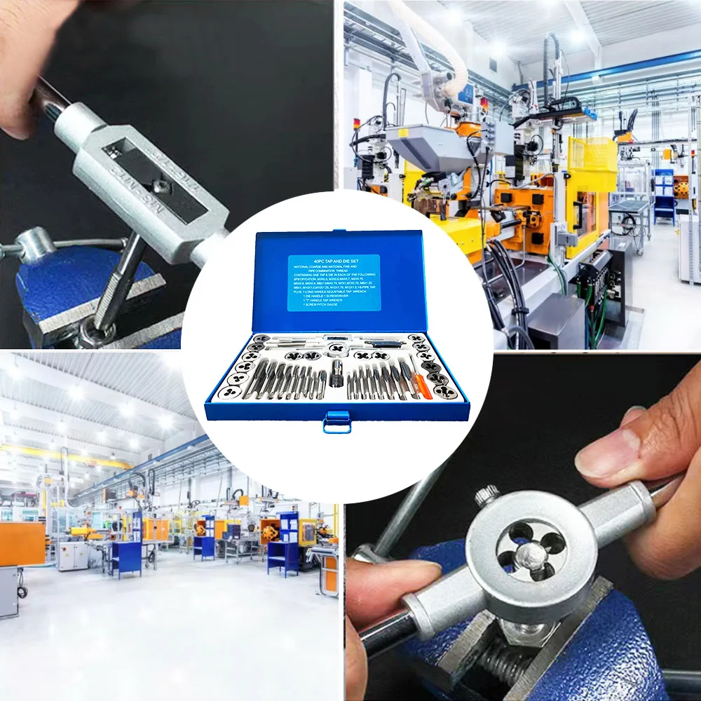 【Hot】40Pc Tap and Die Set SAE Inch Size #4 to 1/2” Hand Threading Wrench Tools for Internal