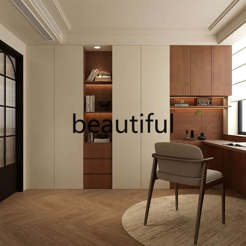 Cream retro style bookcase study locker floor-to-ceiling storage cabinet new Chinese walnut home furniture bookcase