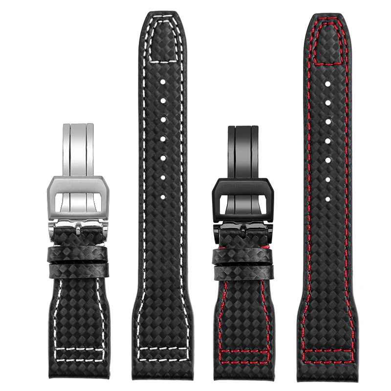 Rindsleder lea/ther Uhren armband 20 21 22 Kohle faser linien schwarz rot gelb weiß Linie Armband für iwc pilot mark-xx portugieser