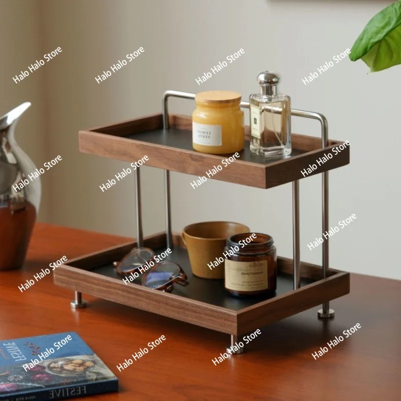 Medieval Cherry Wood Cosmetics Storage Rack Multifunctional Desktop Finishing Cup Perfume Retro Shelf
