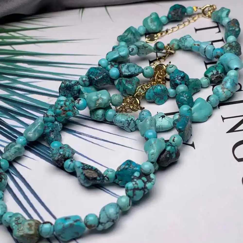 1pcs Natural Turquoise Baroque Gemstone Beads bracelet 7.5inch Stackable Adjustable Handmade Party Men's Mala