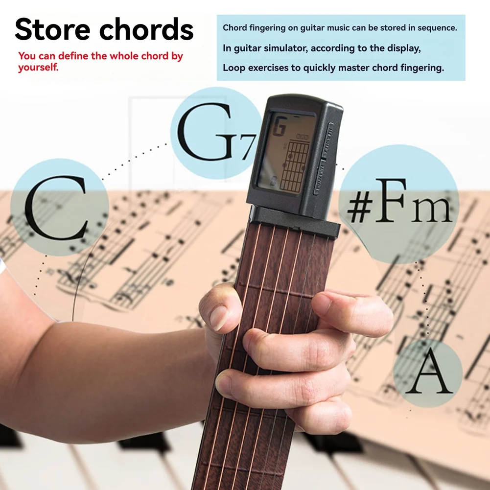 QA88X SCT-80 Taschen-Gitarren-Akkord-Übungswerkzeug, Gitarrenhals für Anfängertrainer mit drehbarem Akkord-Tischbildschirm