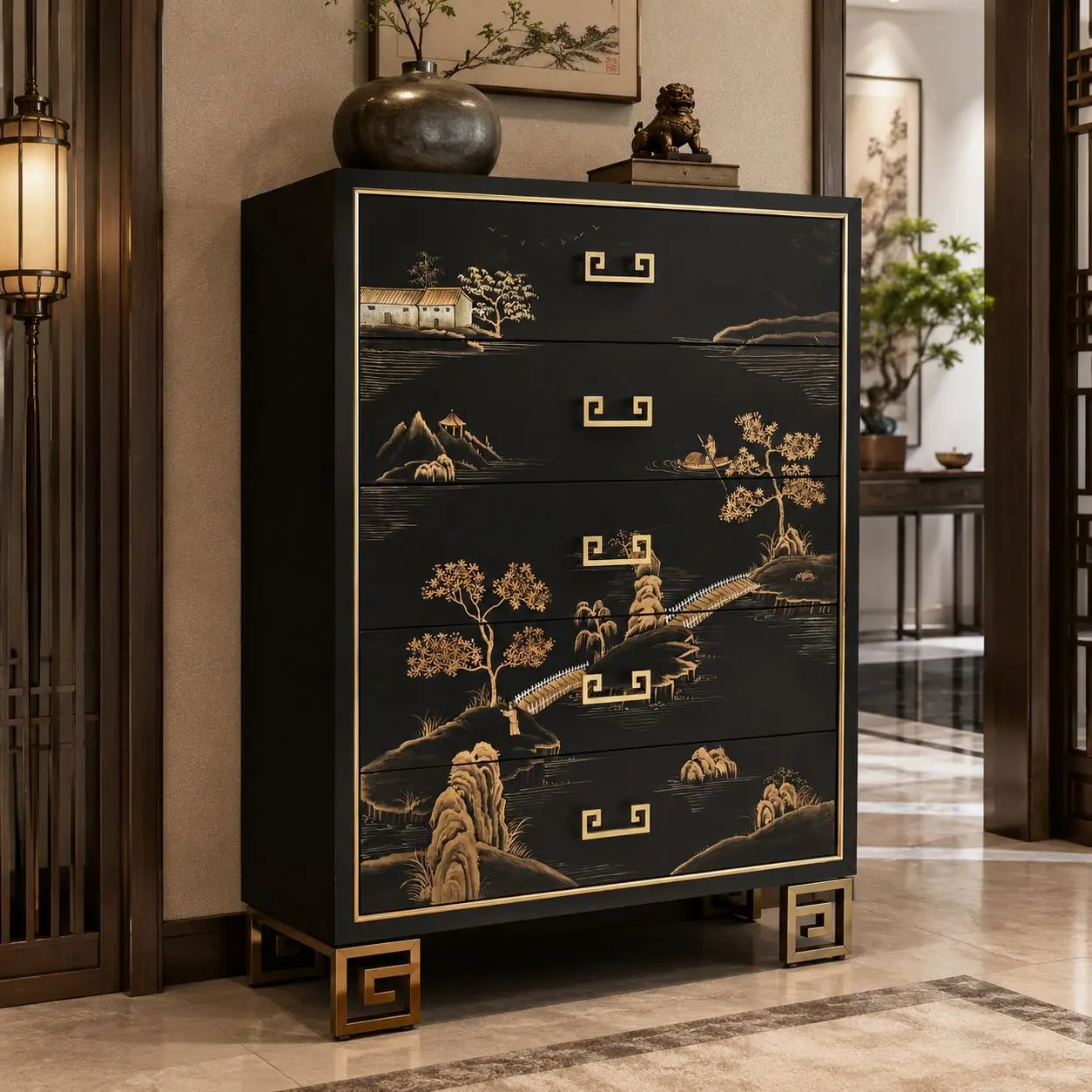 CX new Chinese style five buckets, living room entrance, storage side cabinet