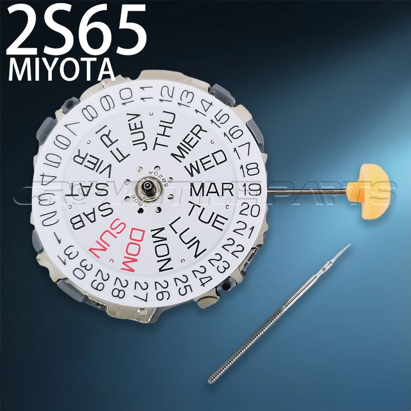 Miyota Watch Movement 2S65 Quartz 3 Hands Date and Day at 3:00 Long Battery Life Size 10 1/2’’’ Height 4.22mm Accessories