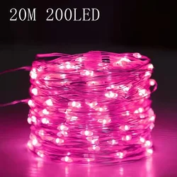 20m 200LED Fairy Light Battery Powered, Pink Copper Wire Starry Sky Light, Suitable for Bedroom, Christmas, Party Decoration