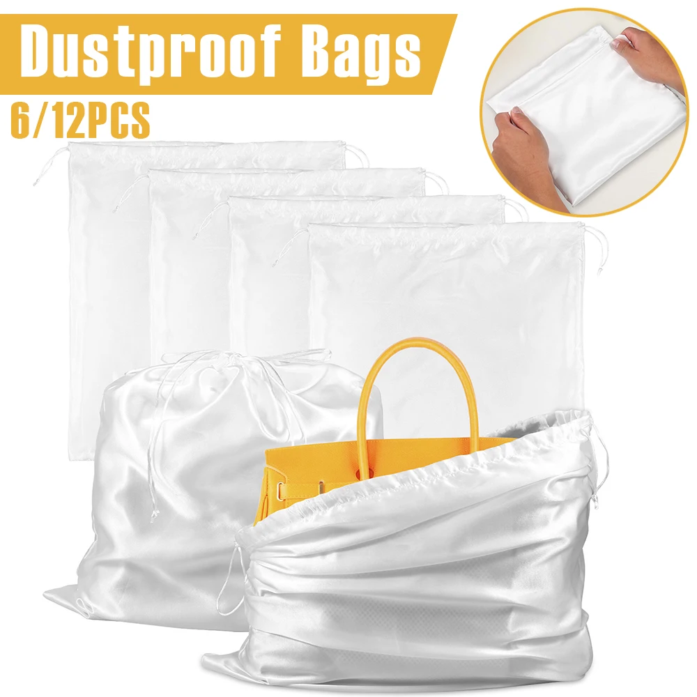 6/12Pc Portable Drawstring Bag Soft Breathable Dustproof Bags Multipurpose Travel Storage Pouch Reusable 50x45cm White Cloth Bag