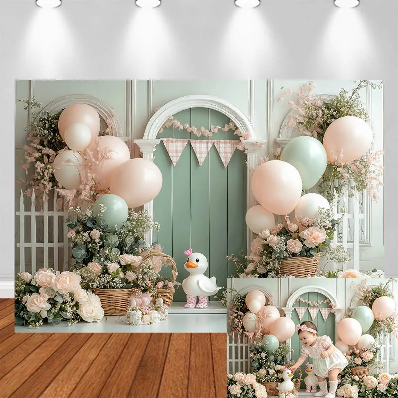 

LS Photography Backdrop Arch Duck Flower Balloon Decor Birthday Cake Smash Adult Kids Portrait Photo Background Studio