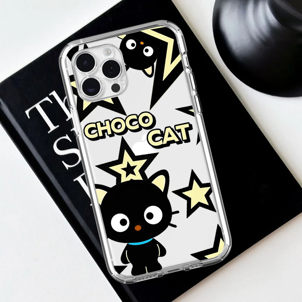 MINISO Cute Chococat For iPhone 16 15 13 14 12 11 Pro Plus MAX XS iPhone13 14 Mini Transparent Phone Case