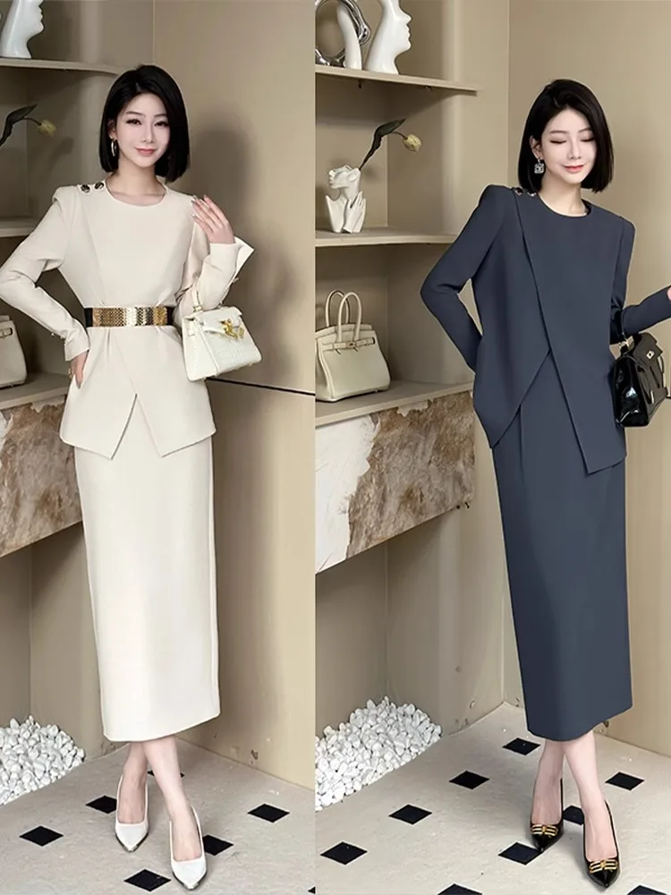 

Spring Commute Sle Women's Faion Set plus Size Coat And Skirt Two-Piece Suit Profional Ele Casual Wear