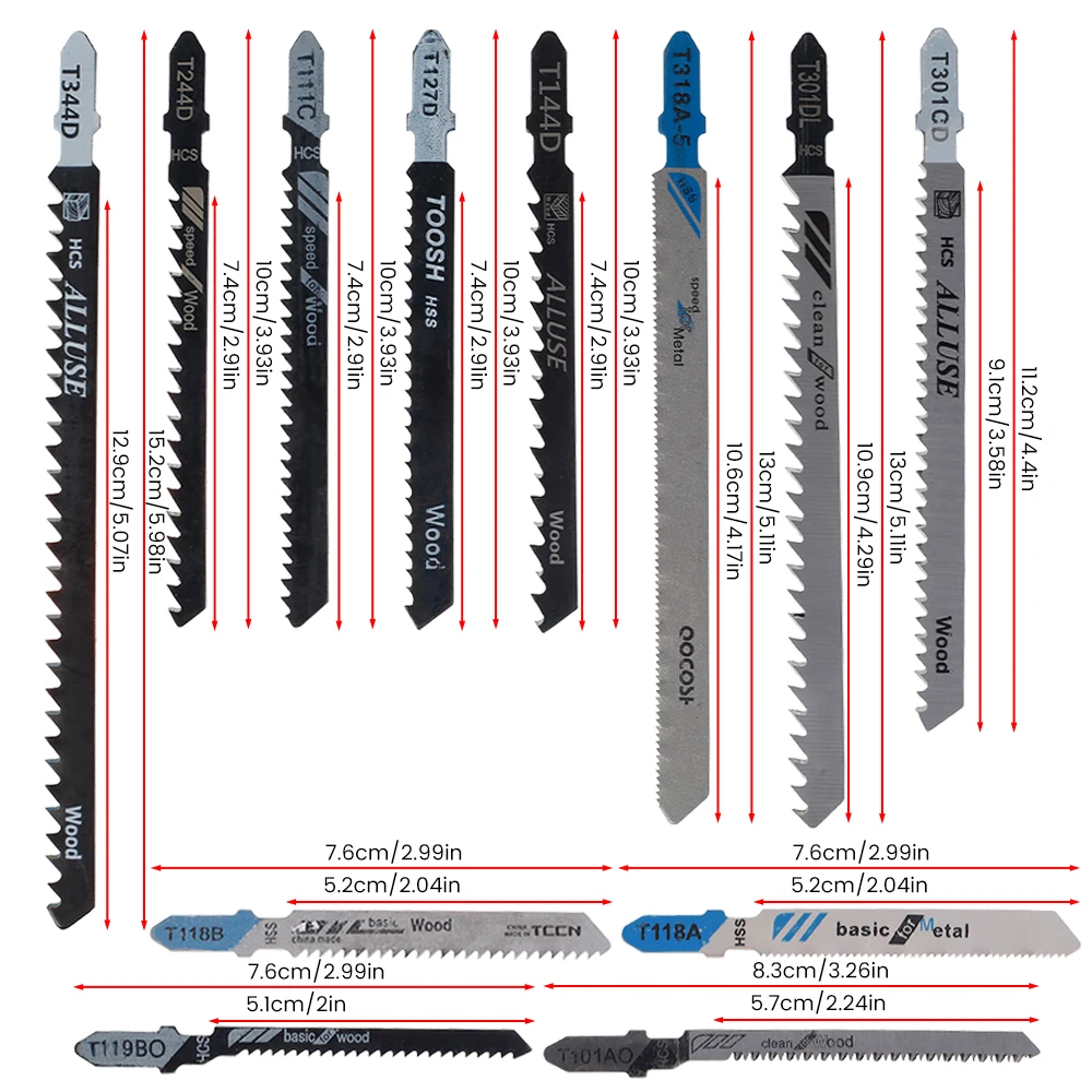 16/48Pcs Jigsaw Blades Set T-Shaft HCS Assorted Jig Saw Blades Metal Cutting Power Tool HCS for Wood Plastic and Metal Cutting