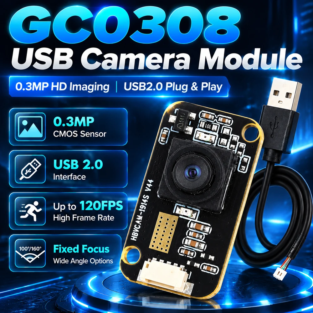 GC0308 USB Camera Module 50 80 100 160 Degrees 640x480 HD 0.3Million Pixel for Linux Android Win 7 8 10 120FPS USB2.0 Free Drive