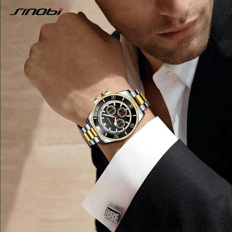 SINOBI Top Luxury Brand Men\'s Watches Original Fashion Mans Quartz Wristwatches Stainless Steel Male Gifts Clock Montre Homme